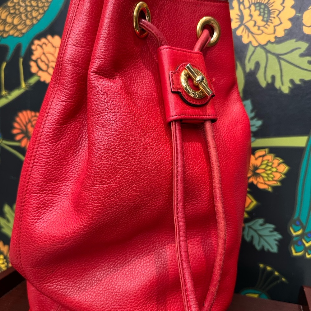 Celine Vintage Red Leather Drawstring Bucket Bag | Made in France - Picture 4 of 10